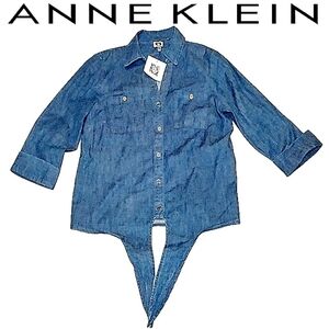 Anne Klein Tie Front Denim Button Up Chambray Top Women's